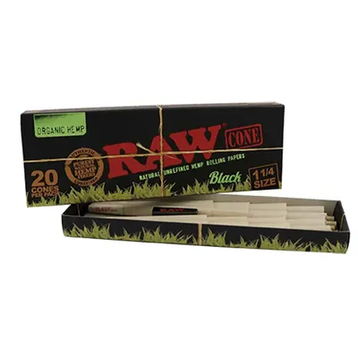 RAW - Black Organic 1 1/4 Size Cones 20 stk
